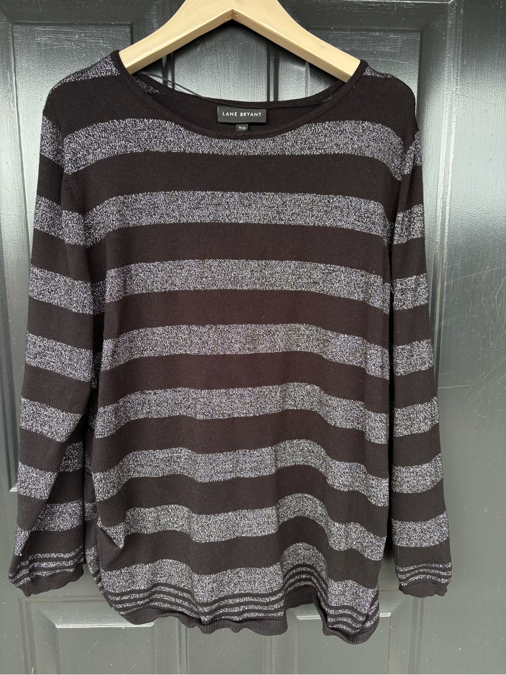Lane Bryant Black and Silver Striped Knit Top